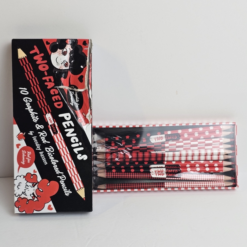 Two-Faced Pencils 10 Graphite & Red Bicolored Pencils Tuesday Bassen NIB Read*